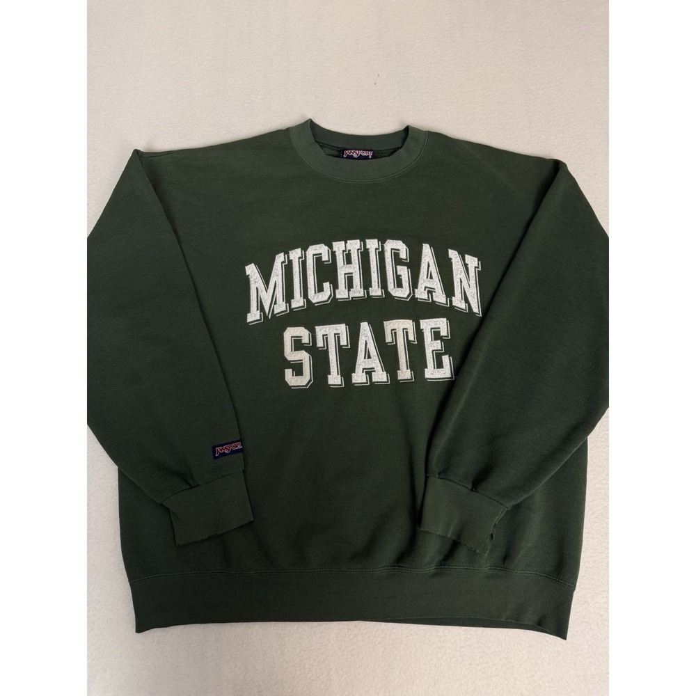 Vintage 90s JanSport Michigan State MSU Crewneck Sweatshirt XL Green Made in USA
